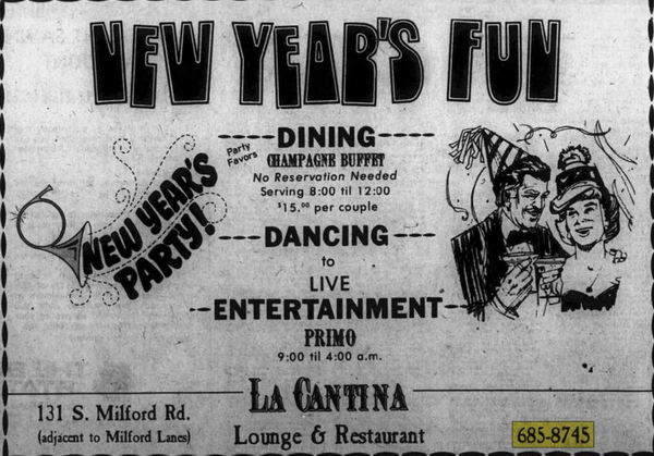 Milford Lanes - Dec 1976 La Cantina Ad Adjacent To Alley (newer photo)